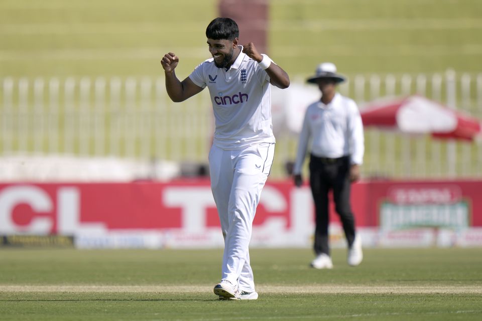 Rehan Ahmed hurt Pakistan’s middle order (Anjum Naveed/AP)