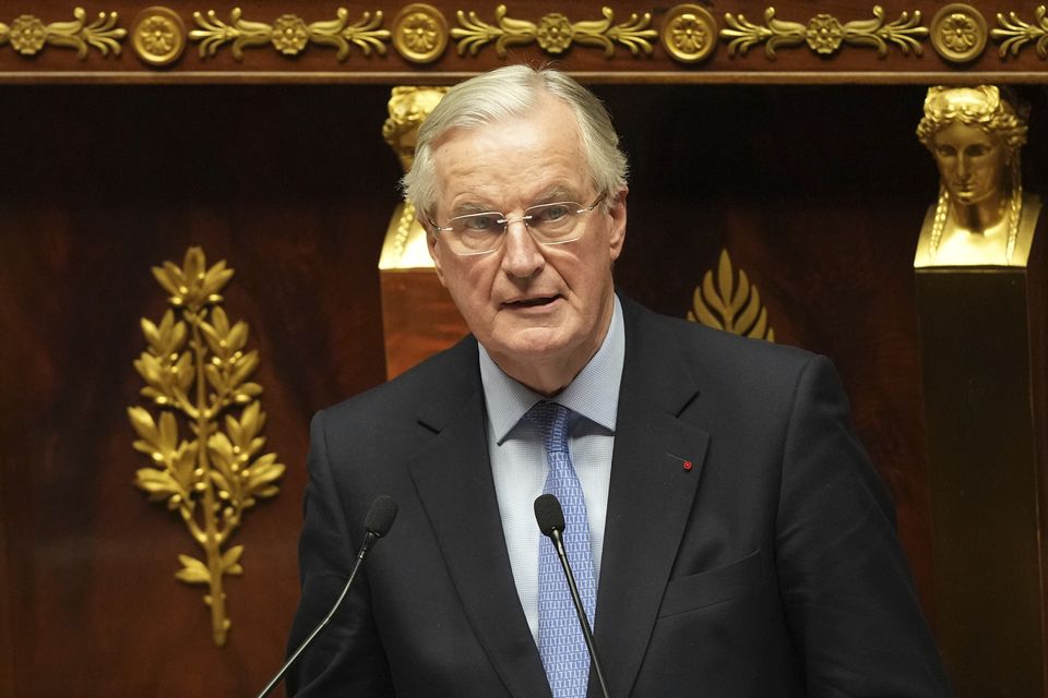 Michel Barnier addressing the National Assembly prior to the vote on the no-confidence motion that brought him down (Michel Euler/AP)