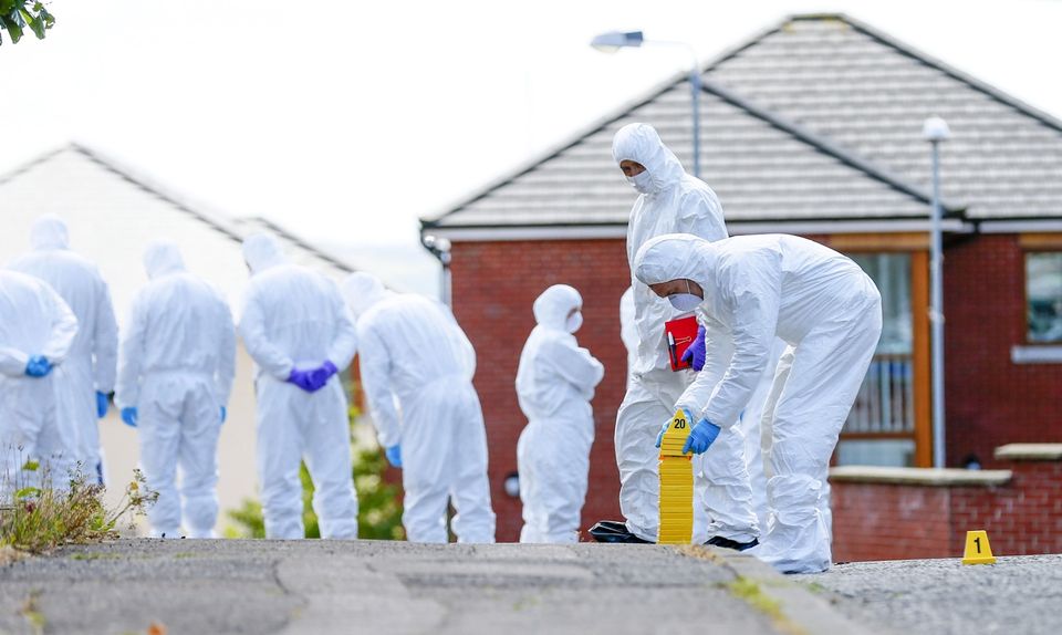 Forensic officers examine the scene in the Sunningdale Gardens area, off the Ballysillan Road on Monday 8th August 2016 following the fatal shooting of John Borland ( Photo by Kevin Scott / Presseye )