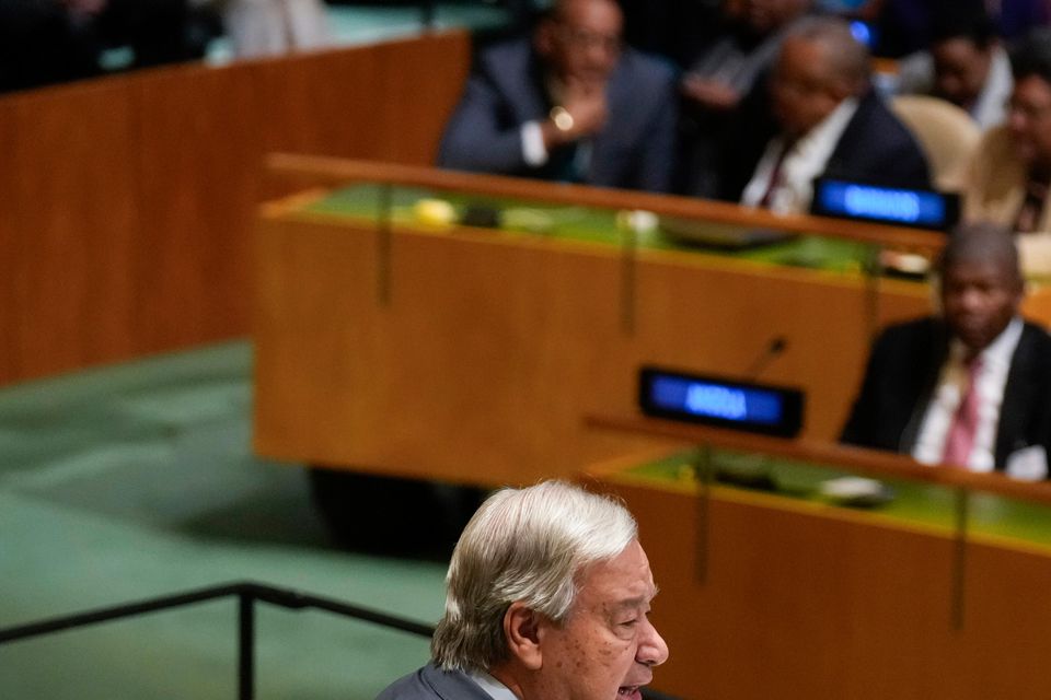 United Nations Secretary-General Antonio Guterres addresses the 79th session of the United Nations General Assembly at United Nations headquarters (Seth Wenig/AP)