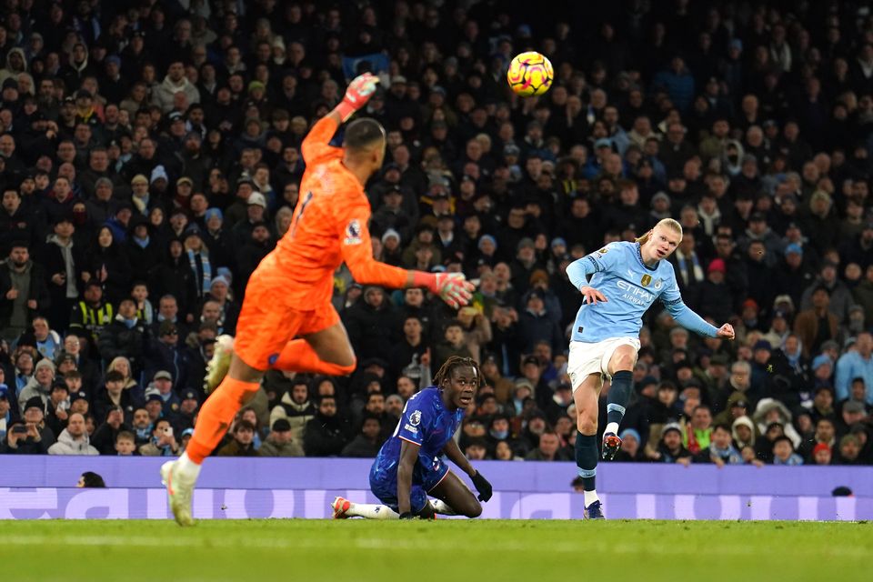 Erling Haaland (right) was on target in the second half as Manchester City turned things around against Chelsea at the Etihad Stadium (Martin Rickett/PA)