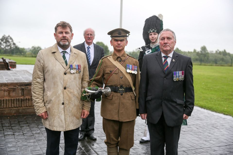 An overnight vigil at the Somme Museum outside Newtownards. Pictured at the vigil is, Jim Shannon MP, John Morrison of the Royal British Legion, military bugler, Grahame Harris of Harris Piping, and Kingsley Donaldson, secretary of the Northern Ireland 1st World War centenary committee. Picture: Philip Magowan / PressEye