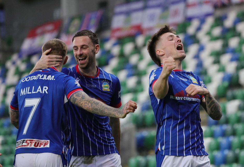 Linfield's Christopher McKee celebrates his first goal 