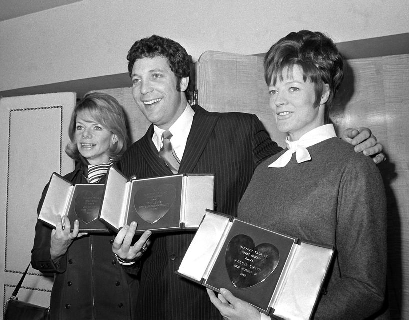 Jill Bennett, Tom Jones and Maggie Smith (left to right) with awards from the Variety Club of Great Britain in 1969 (PA)