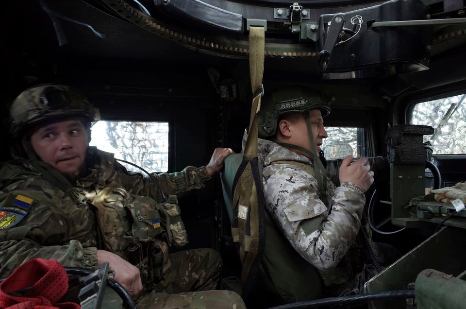 Ukrainian servicemen drive the US Humvee on the frontline in the Zaporizhzhia region, Ukraine (Andriy Andriyenko/AP)