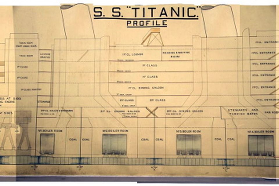 The detailed drawing of the RMS Titanic used at Lord Mersey's inquiry into the 1912 disaster.