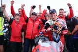 thumbnail: Davey Todd celebrates with his team after winning the Superstock race