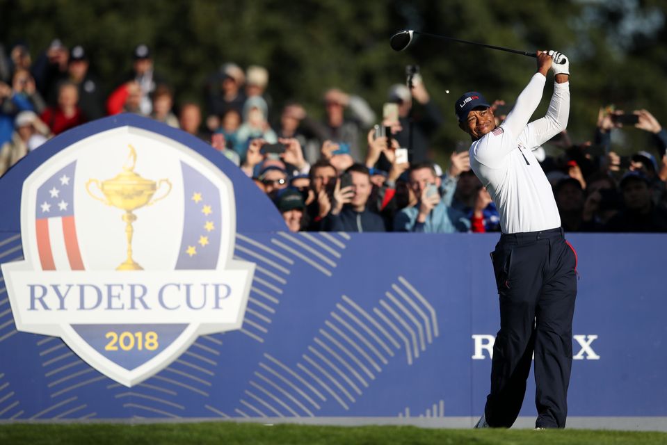 Tiger Woods in action for Team USA at the 2018 Ryder Cup at Le Golf National, Paris (Adam Davy/PA)