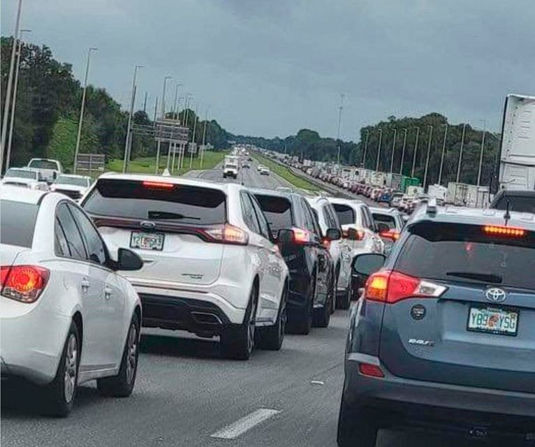 The queue of traffic near Tracie's home in Florida as people evacuate ahead of the hurricane