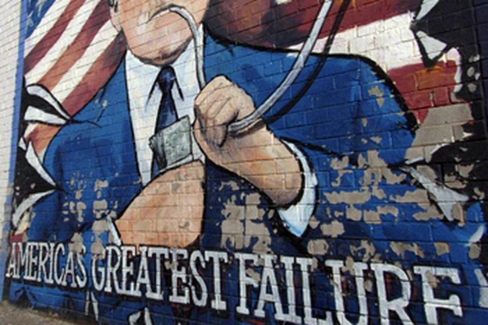 A mural on the Falls Road in west Belfast ahead of the visit of US President George Bush to the Stormont Castle in Belfast