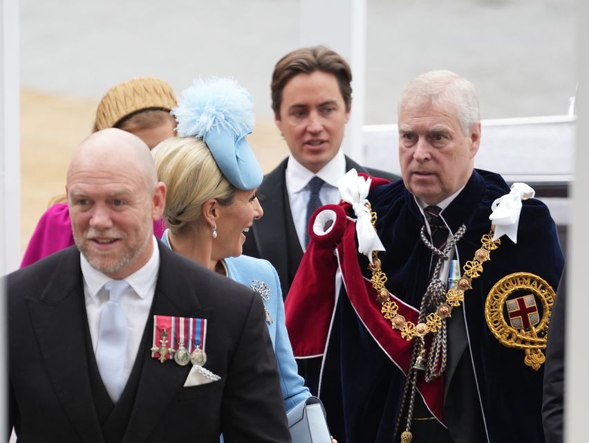 Mike Tindall and his wife Zara arrive at Westminster Abbey with Edoardo Mapelli Mozzi and the Duke of York for the King’s coronation (Dan Charity/The Sun/PA)