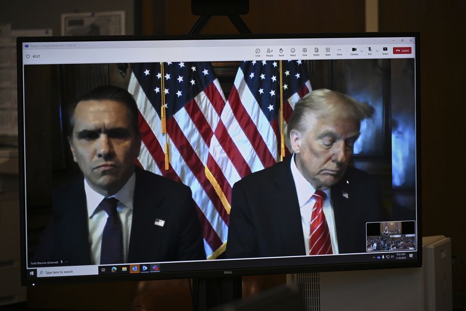 Lawyer Todd Blanche and Donald Trump appear virtually for sentencing (Curtis Means/Pool Photo via AP)