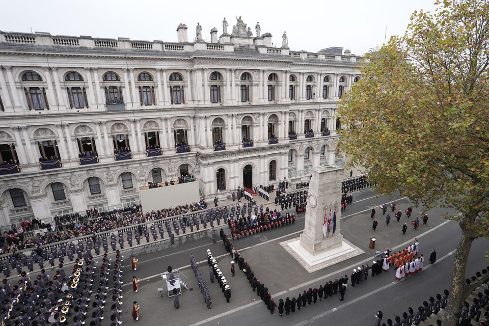 Members of the royal family led by the King attended the Remembrance Sunday service at the Cenotaph in London (Stefan Rousseau/PA)