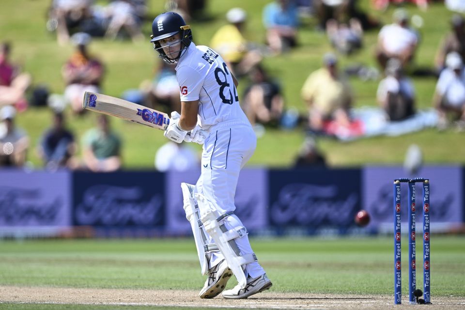 England’s Jacob Bethell bats during play on day four (Andrew Cornaga/Photosport/AP)