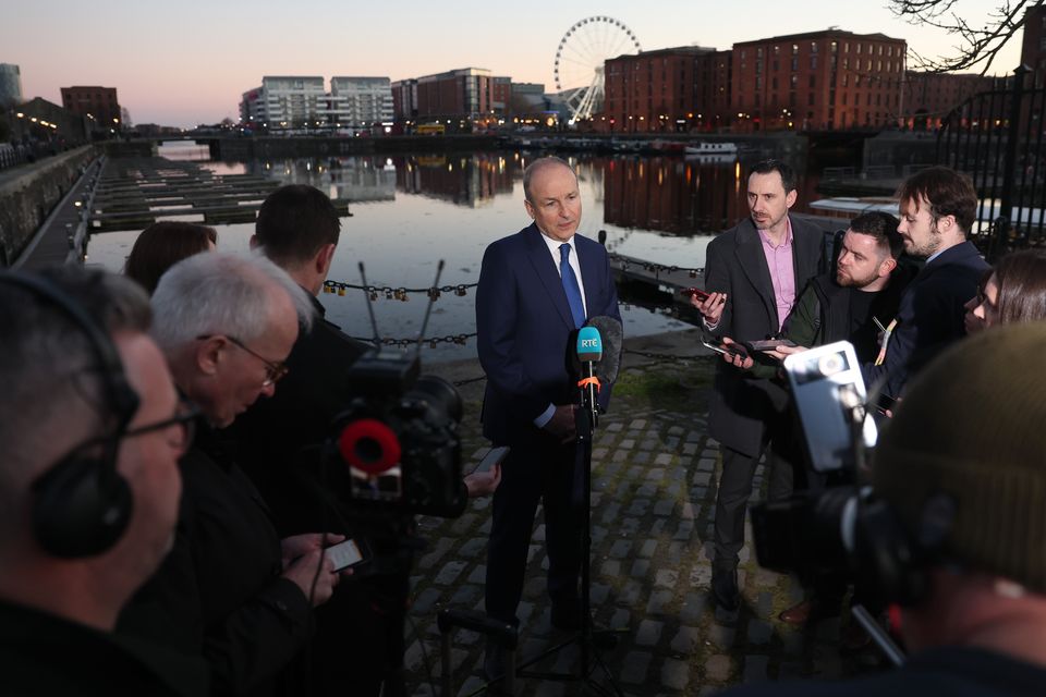 Taoiseach Micheal Martin speaks to the media in Liverpool, ahead of the first in a new series of annual UK-Ireland summits (PA).