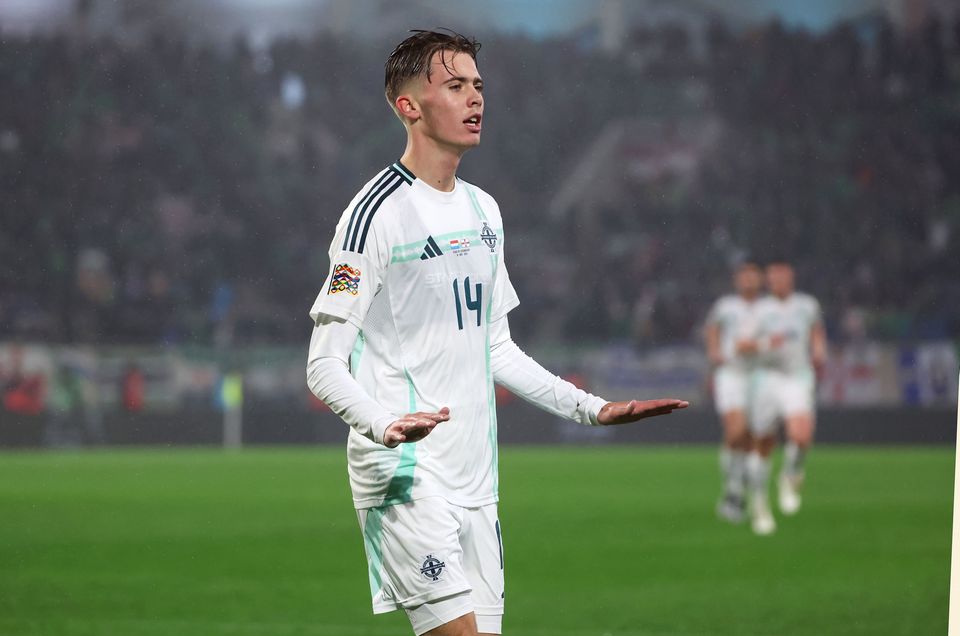 Northern Ireland’s Isaac Price celebrates scoring against Luxembourg 