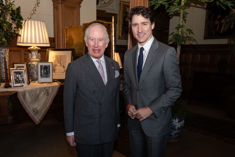 The King with outgoing Canadian Prime Minister Justin Trudeau (Aaron Chown/PA)