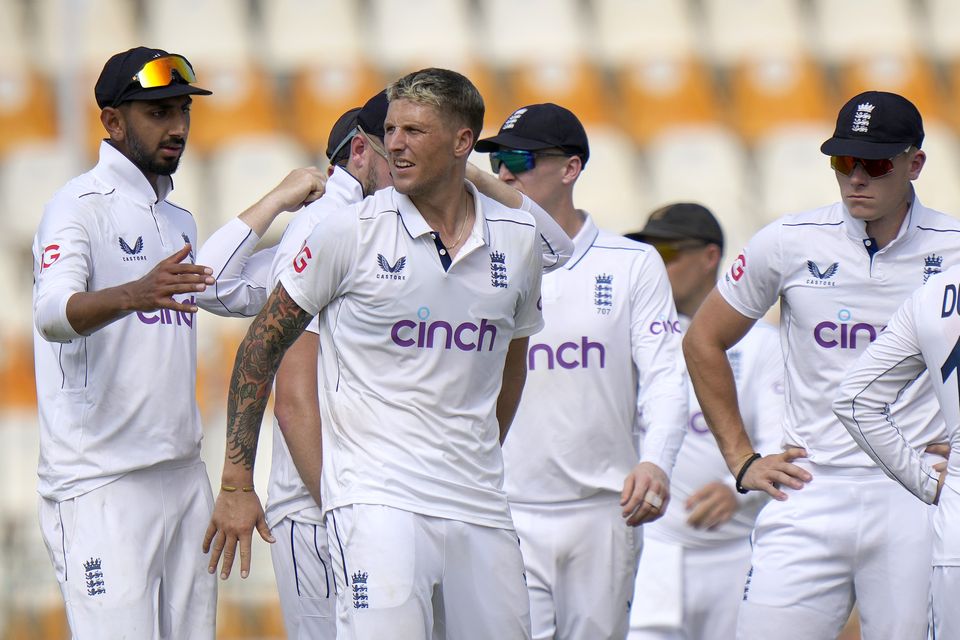 Brydon Carse was among the wickets on his Test debut but England were made to toil (Anjum Naveed/AP)