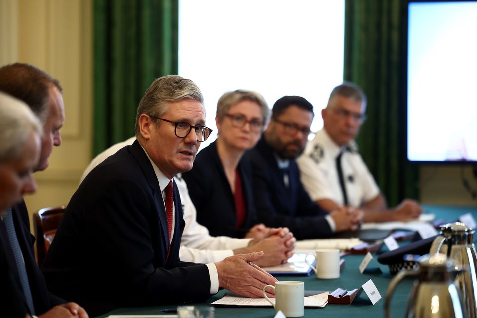 Prime Minister Sir Keir Starmer with senior policing leaders during a meeting in Downing Street, London, following scenes of violent unrest in Southport, London, Hartlepool and Manchester in the wake of the killing of three young girls in a knife attack (Henry Nicholls/PA)