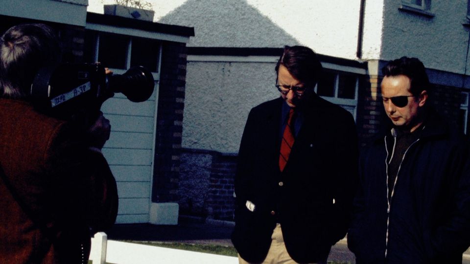 J Bowyer Bell and IRA leader Seán Mac Stíofáin being filmed for The Secret Army