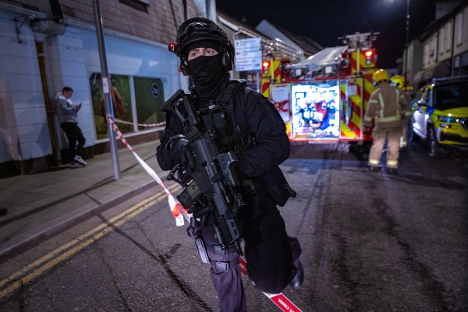 Armed Response officers attend an incident in the Castle Street area of Comber on March 9th 2015 (Photo by Kevin Scott)