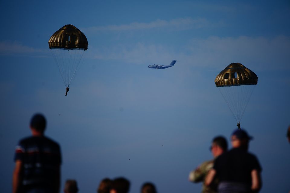 Paratroopers preparing to land (Ben Birchall/PA)