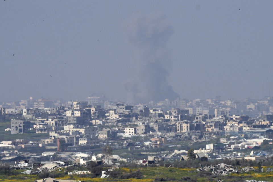 Smoke rises following an Israeli bombardment in the northern Gaza Strip as seen from southern Israel (Ohad Zwigenberg/AP)