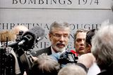 thumbnail: Sinn Fein President Gerry Adams speaks to the media in front of the Dublin Monaghan Bombings memorial in Dublin city centre, in response to the royal visit by Queen Elizabeth