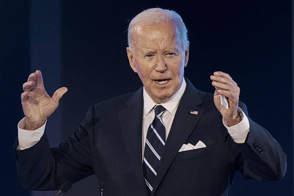 US President Joe Biden speaks as he accepts the Global Citizen Award during the Clinton Global Initiative in New York (Andres Kudacki/AP)