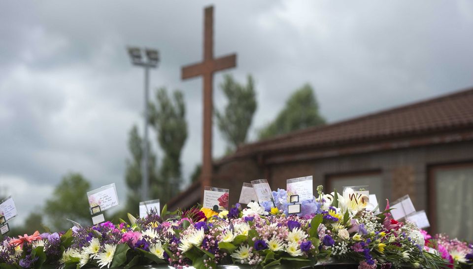 The funeral of Valerie Armstrong takes place at The Church of the Nativity in West Belfast.  Picture Mark Marlow/pacemaker press