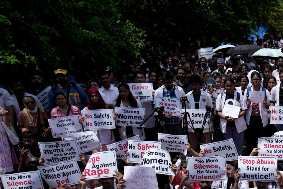 Resident doctors and medical students protest (Rajanish Kakade/AP)