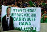 thumbnail: Northern Ireland fans display a banner during a celebration send-off before the team leaves for Euro 2016 after the International Friendly at Windsor Park, Belfast. PRESS ASSOCIATION Photo. Picture date: Friday May 27, 2016. See PA story SOCCER N Ireland. Photo credit should read: Niall Carson/PA Wire. RESTRICTIONS: Editorial use only, No commercial use without prior permission, please contact PA Images for further information: Tel: +44 (0) 115 8447447.