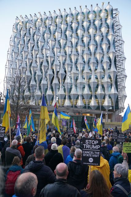 Hundreds gathered outside the US embassy in London (Jonathan Brady/PA)