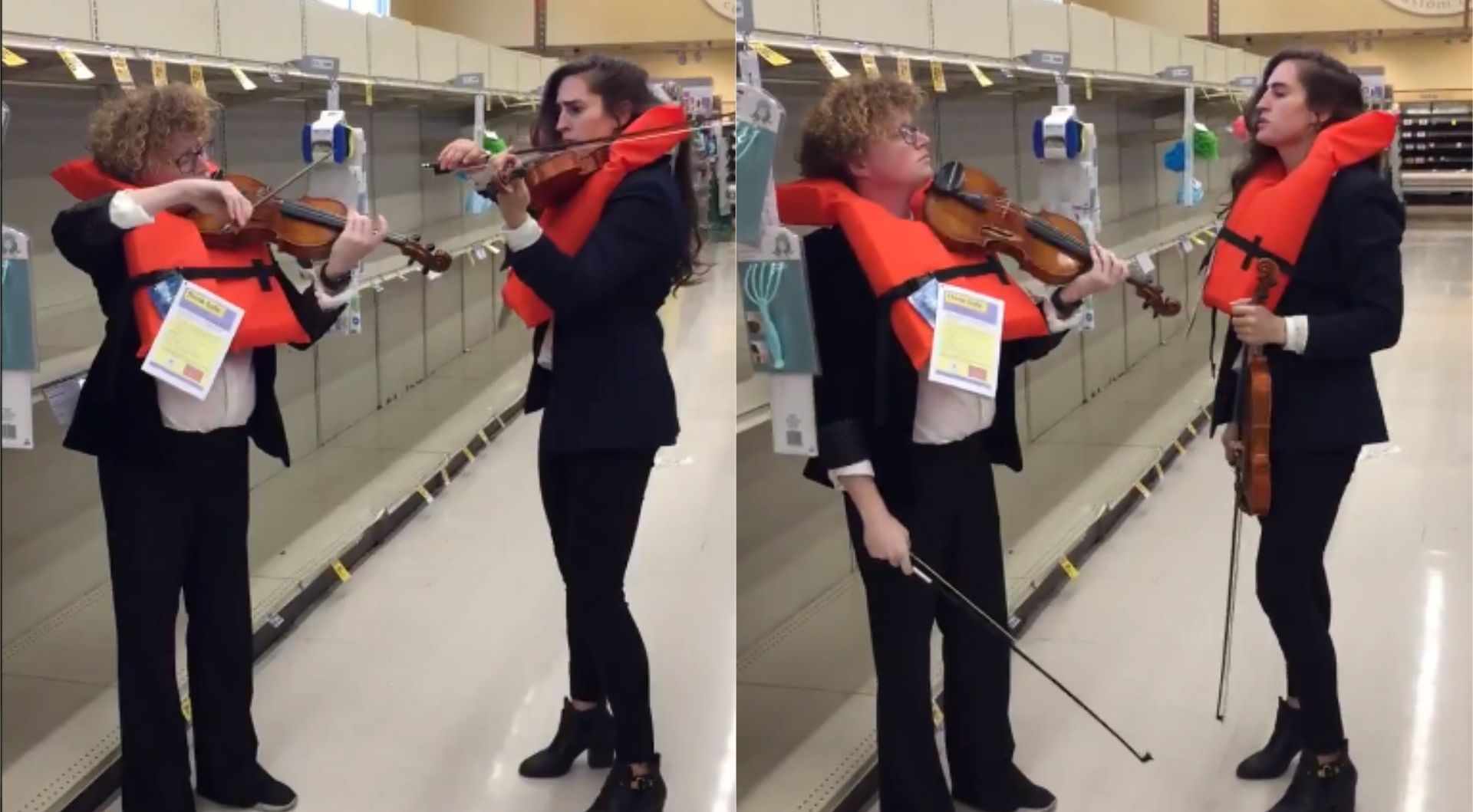 Violinists serenade empty toilet roll aisle with song from Titanic |  