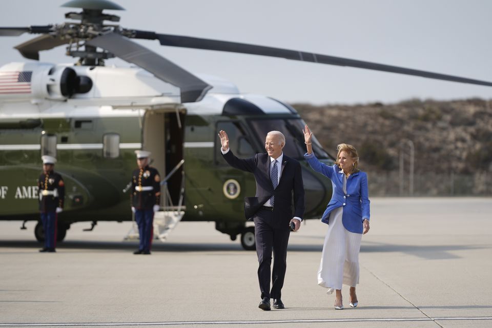 Mr Biden met his first great-grandchild during a trip to Los Angeles on Wednesday (Stephanie Scarbrough/AP)