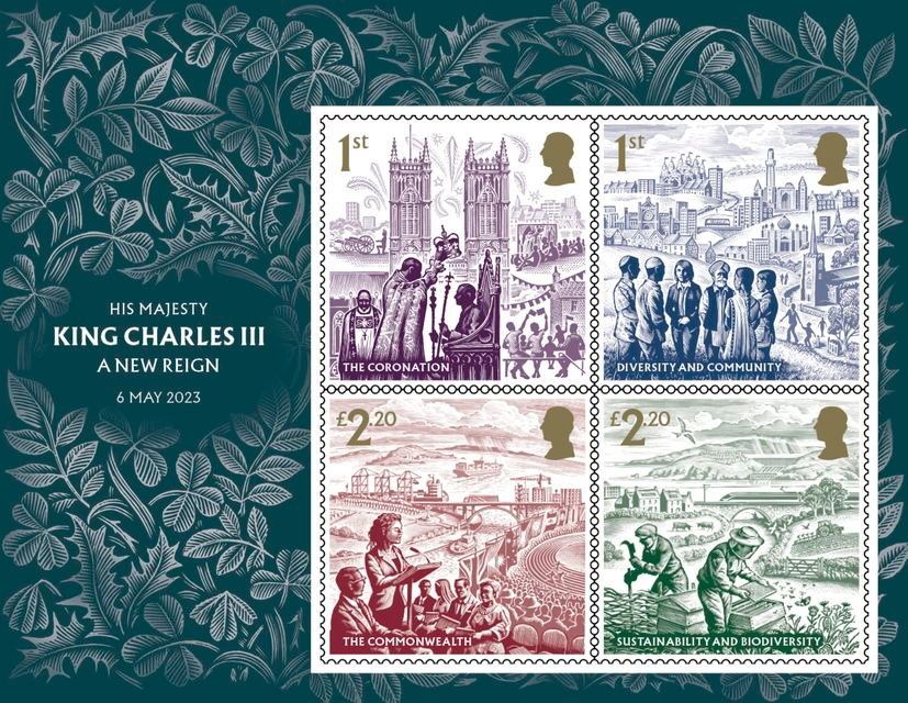 The miniature sheet for the four new stamps (Royal Mail/PA) — © Royal Mail