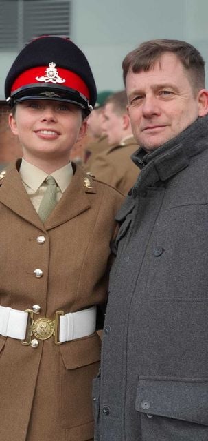 Royal Artillery Gunner Jaysley Beck with her father, Anthony, at her passing out parade (Family handout/Centre for Military Justice/PA)