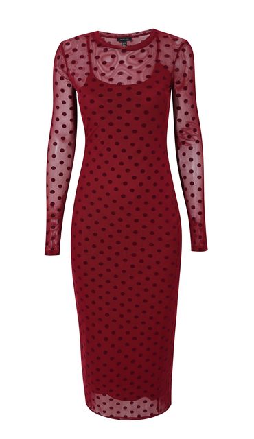 Burgundy Flocked Polka Dot Long Sleeve, £31.99, New Look 
