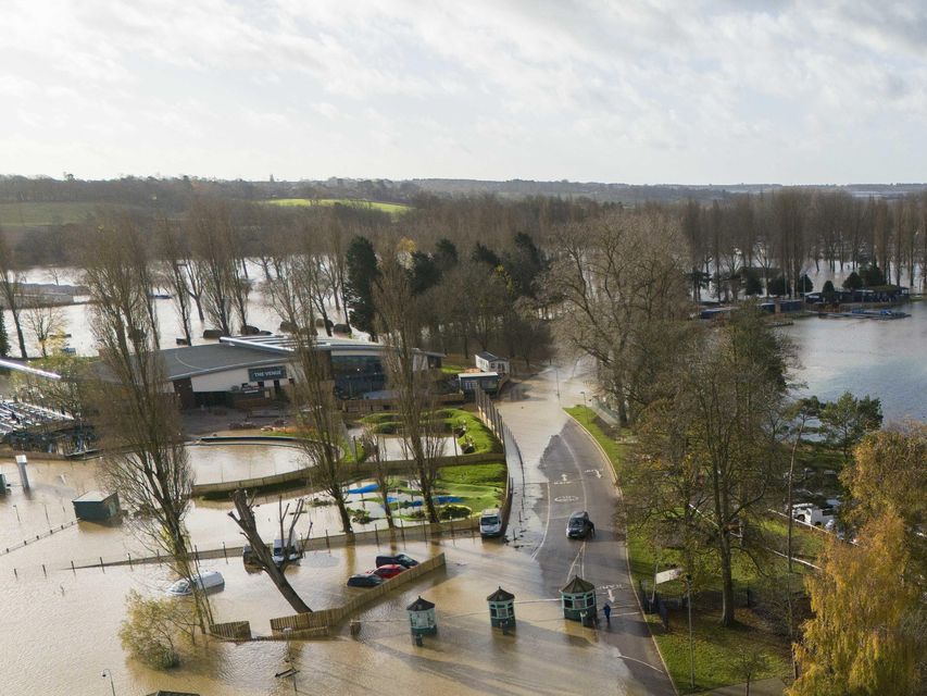 Floodwater covers parts of the Billing Aquadrome (Jordan Pettitt/PA)