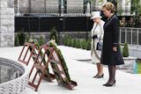 thumbnail: DUBLIN, IRELAND - MAY 17: Queen Elizabeth II and President Mary McAleese lay a wreaths at the Garden of Remembrance on May 17, 2011 in Dublin, Ireland. The Duke and Queen's visit is the first by a monarch since 1911. An unprecedented security operation is taking place with much of the centre of Dublin turning into a car free zone. Republican dissident groups have made it clear they are intent on disrupting proceedings.  (Photo by Irish Government - Pool/Getty Images)
