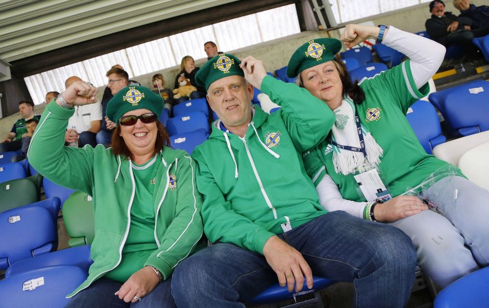 Picture - Kevin Scott / Presseye

Belfast , UK - May 27, Pictured is Northern Irelands Heather and Keith Cassell with Kate Turner in action during the last home game before heading to the Euros on May 27 2016 in Belfast , Northern Ireland ( Photo by Kevin Scott / Presseye)