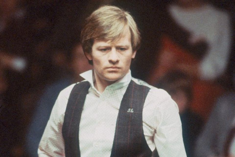 Alex Higgins considering his next shot during the 1983  World Snooker Championships in Sheffield.