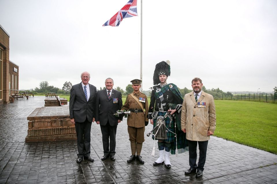 An overnight vigil at the Somme Museum outside Newtownards. Pictured at the vigil is, Jim Shannon MP, John Morrison of the Royal British Legion, military bugler, Grahame Harris of Harris Piping, and Kingsley Donaldson, secretary of the Northern Ireland 1st World War centenary committee. Picture: Philip Magowan / PressEye