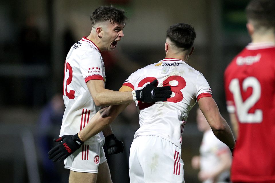 Tyrone's Ruairí McHugh celebrates scoring against Derry in the Ulster U20 Final