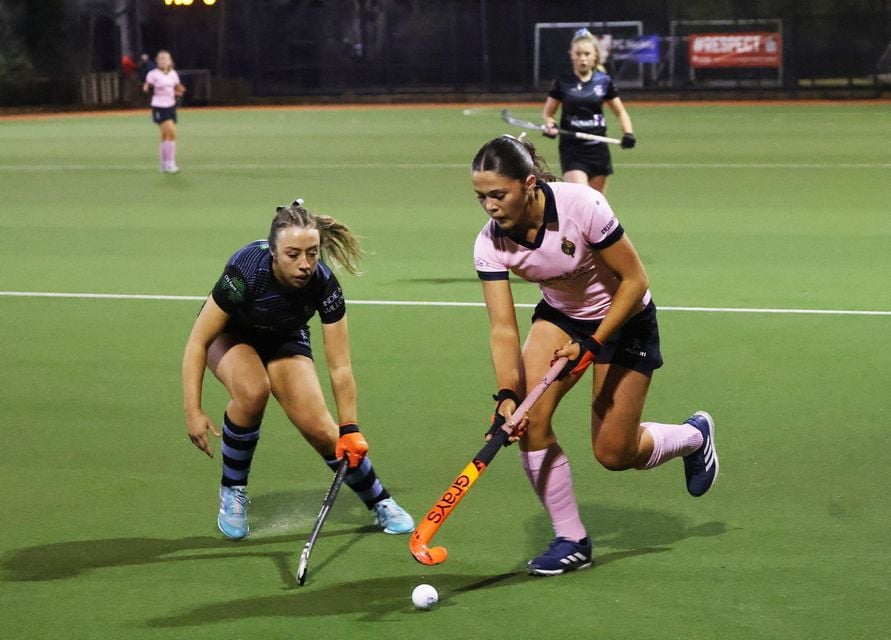 Royal School Armagh (pink) and Portadown College (black) clash in the Final of the Belfast Telegraph Schoolgirls' Senior Cup