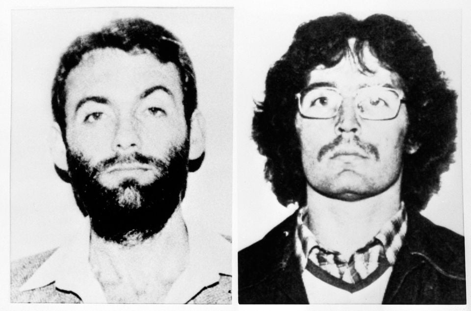 A composite image from September 1983 of Brendan McFarlane, left, and Gerard Kelly after being detained by Dutch police (PA)