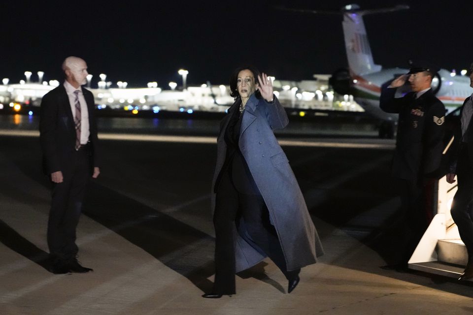 Democratic presidential nominee Vice President Kamala Harris arrives at LaGuardia Airport, Saturday night (AP/Jacquelyn Martin)