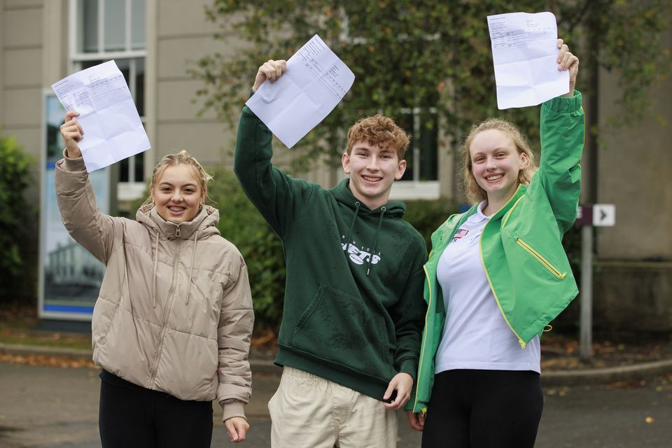 These students from Hazelwood Integrated College in Newtonabbey, Belfast, were very pleased with their results (Liam McBurney/PA)