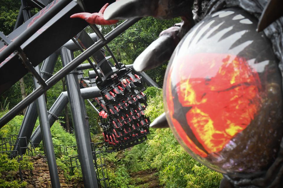 Jackie Smith rides the Nemesis Reborn rollercoaster (Alton Towers Resort/PA)