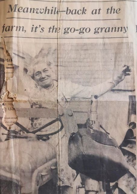 Robert's great-grandmother Margaret Miller photographed in the Belfast Telegraph in her tractor in 1971